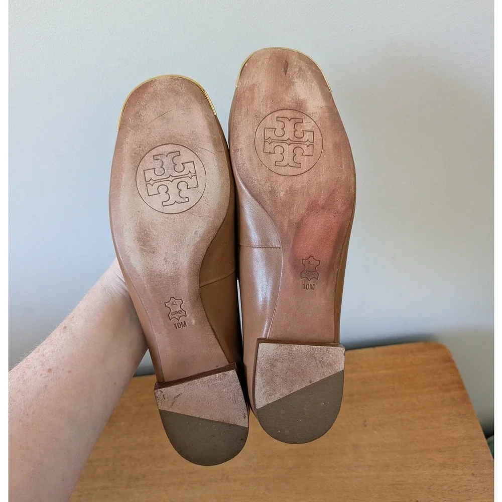Tory Burch Tan Leather Ballet Flats Logo Medallion Size 10M